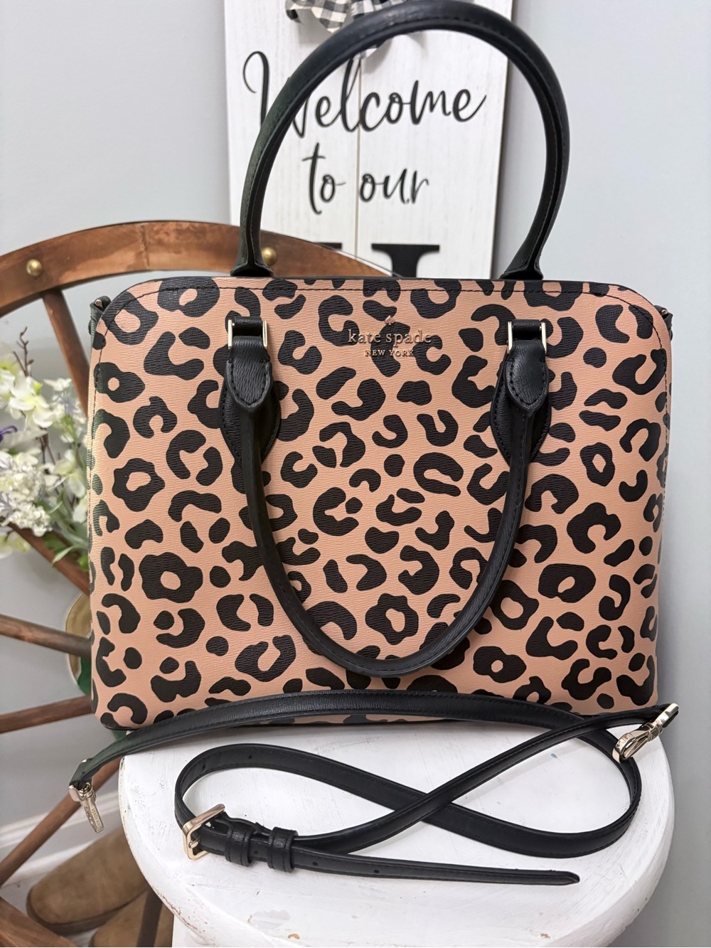 ♠️ KATE SPADE Leopard Print Satchel with crossbody strap